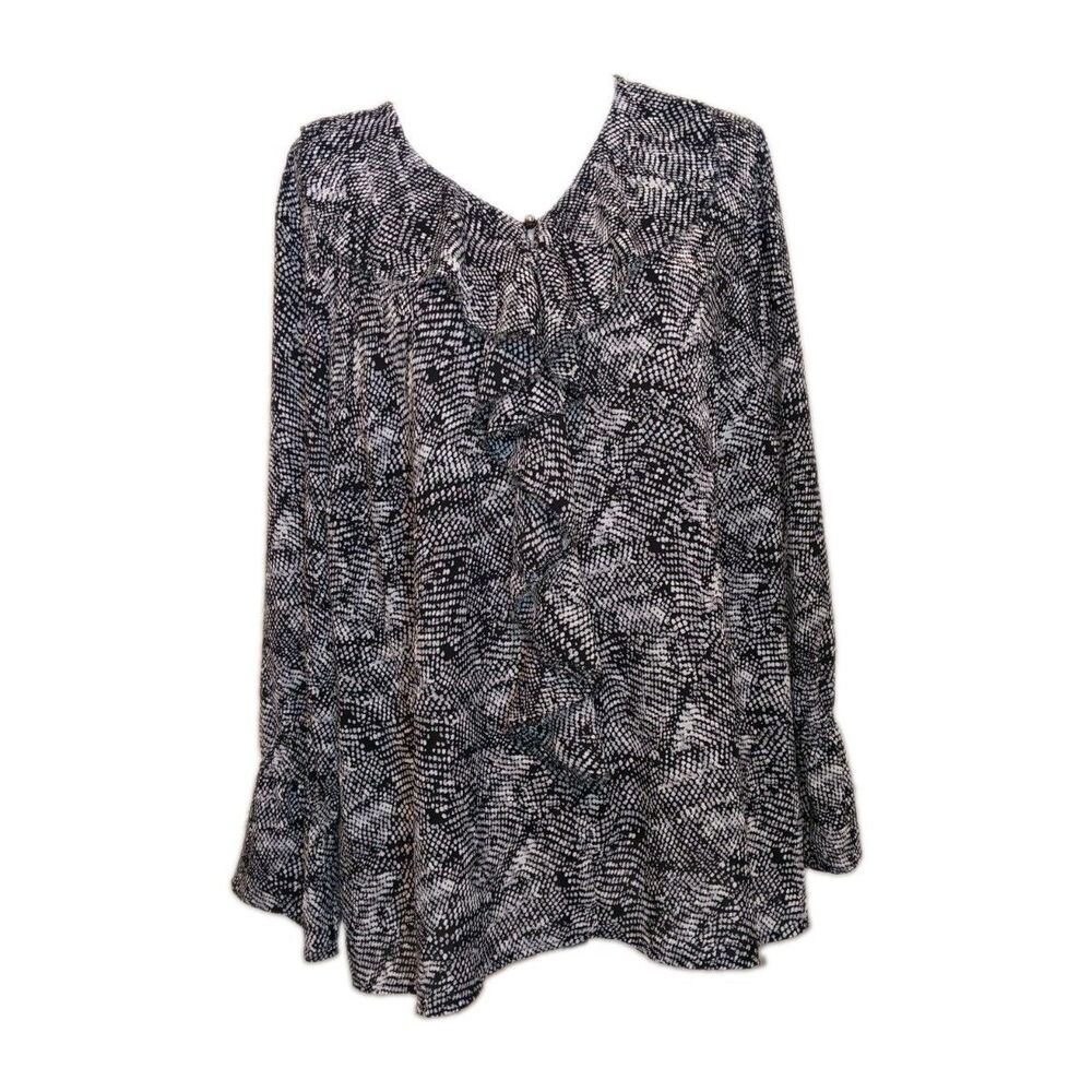 Roz & Ali Ruffle Front Blouse  Career Office Professional Capsule literary Sz 1X